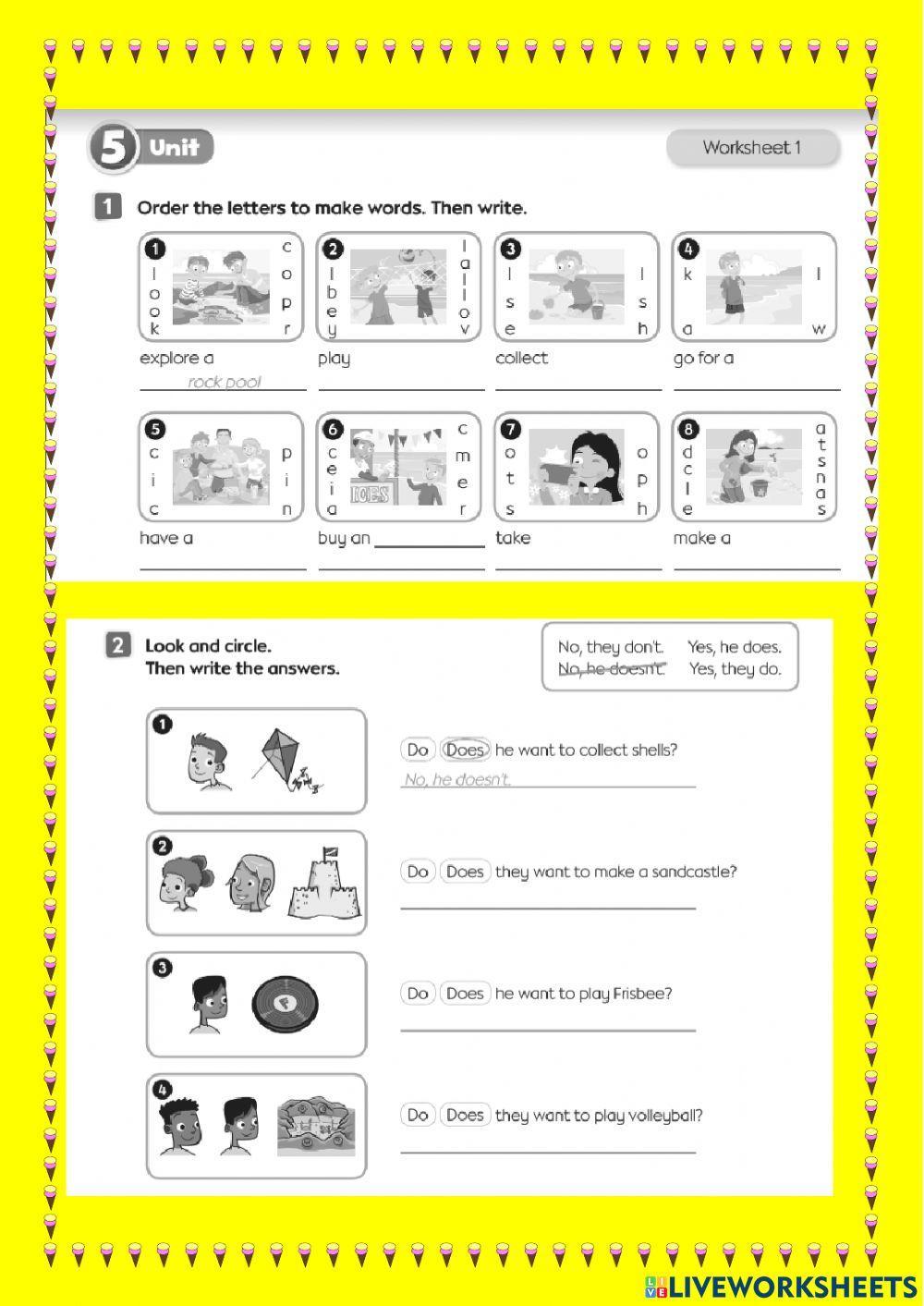 Questions with WANT TO, beach activities, comparatives