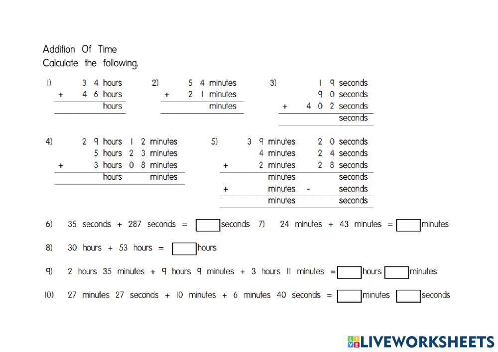 Addition of time - year 3