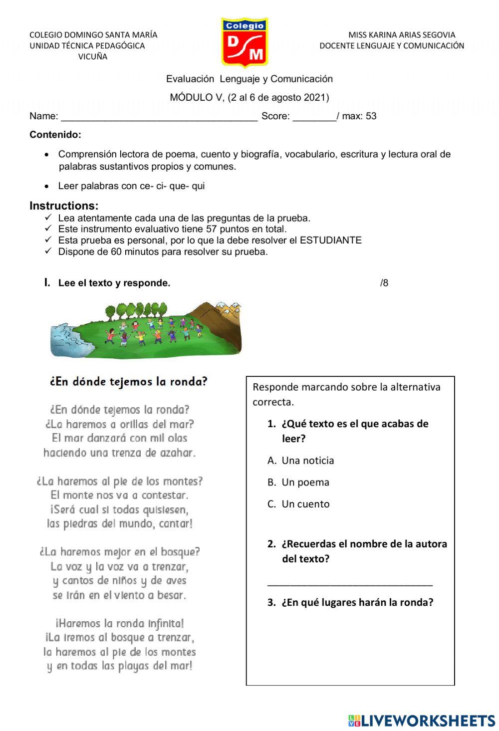 Prueba de lenguaje V