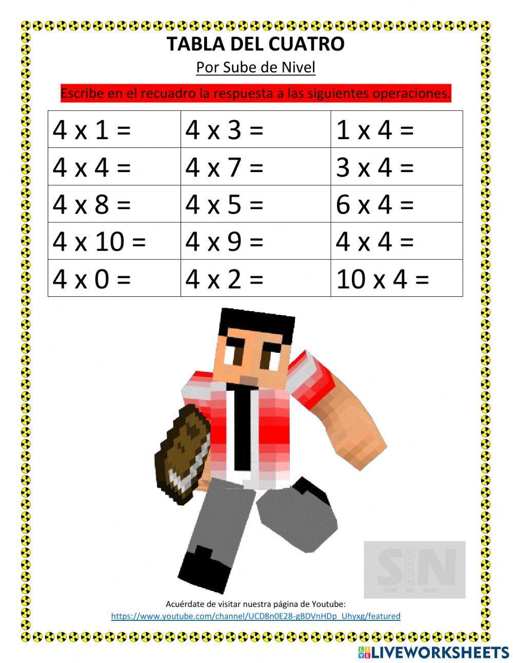Tabla del cuatro con Minecraft Tabla del cuatro con Minecraft