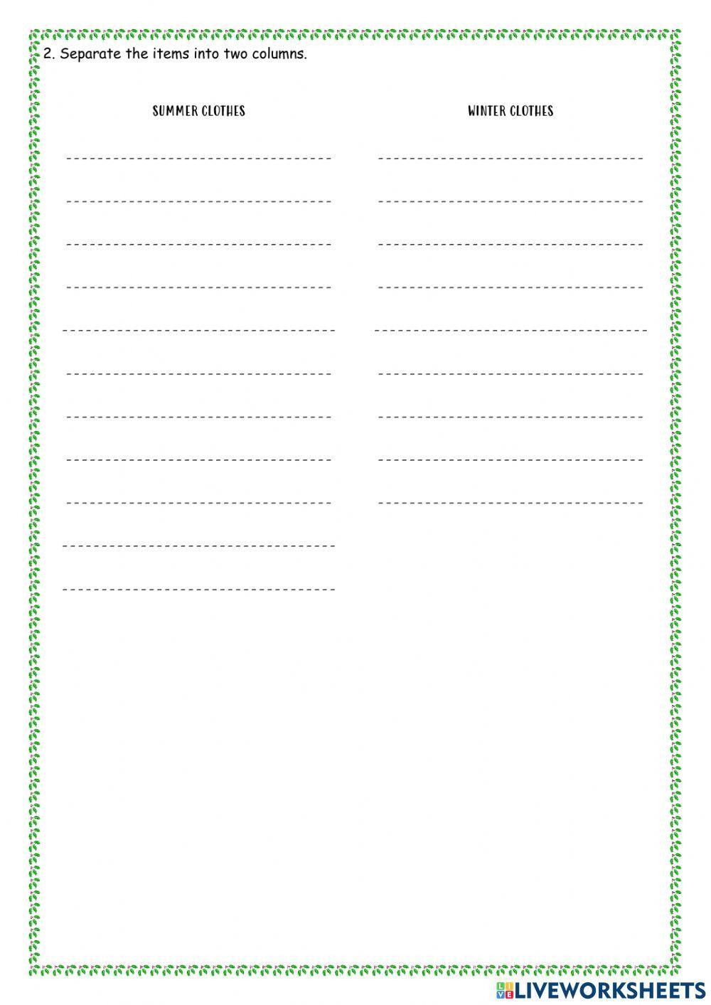 Winter and summer clothes interactive worksheet