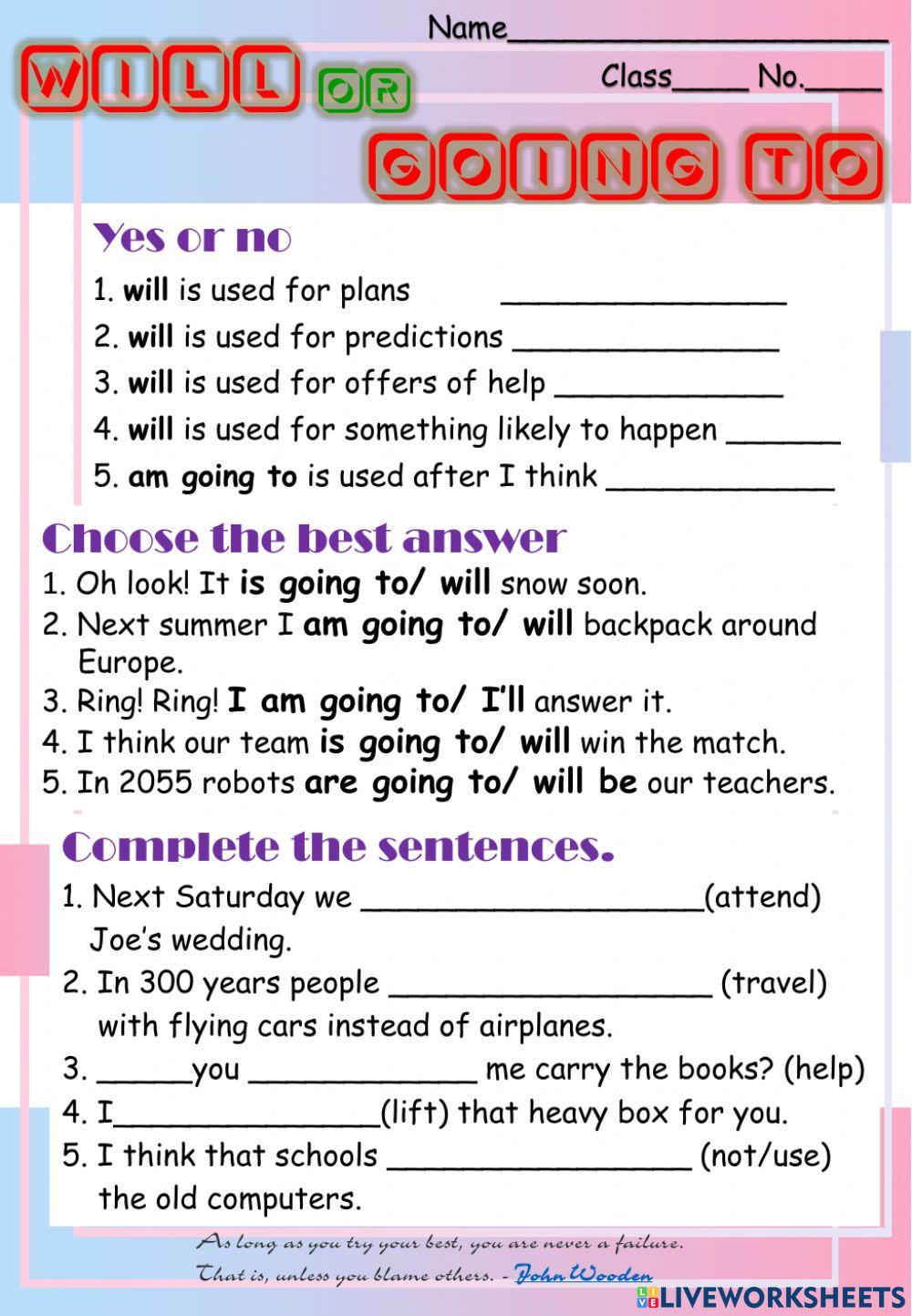 แบบฝึกหัด will- be going to