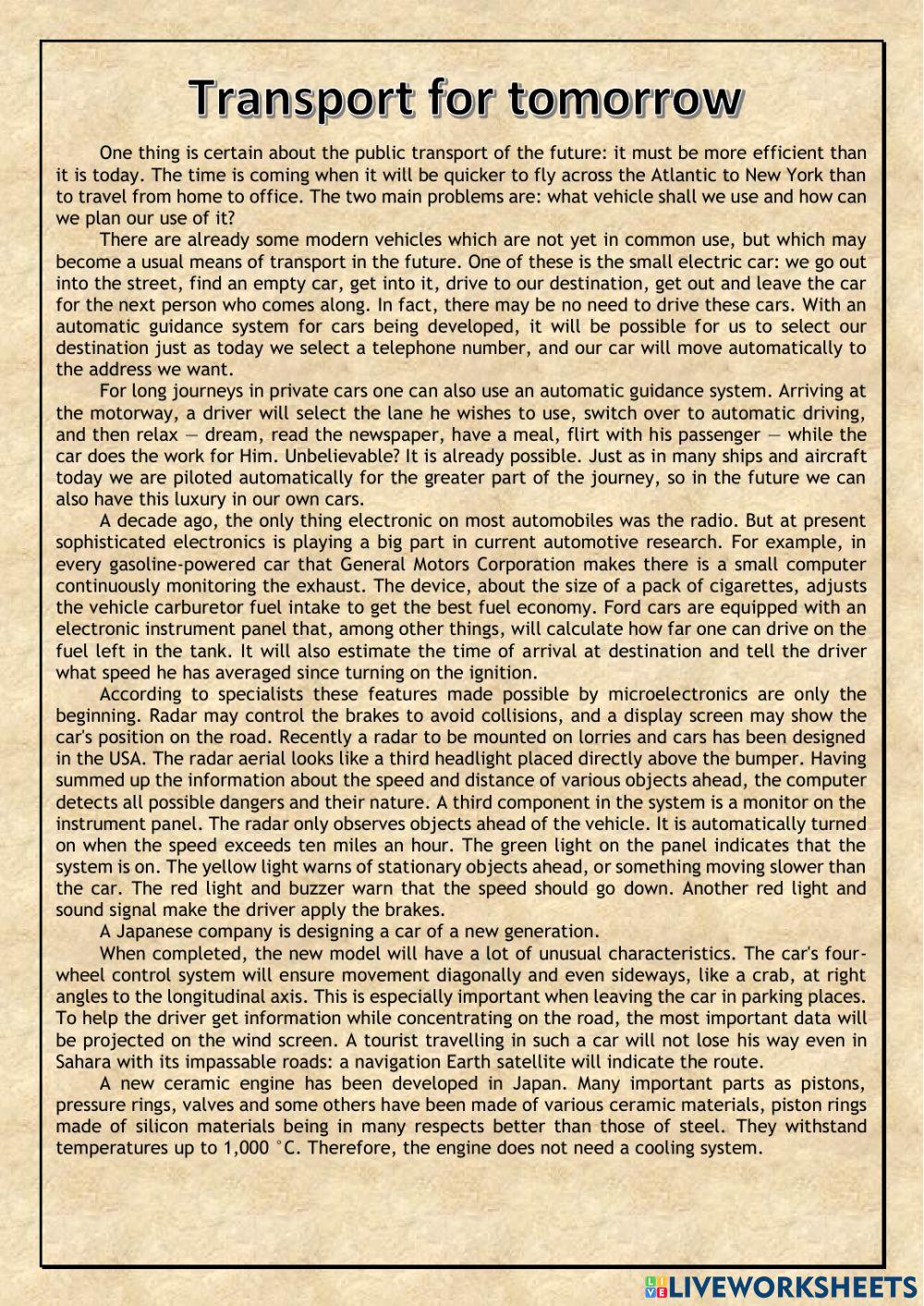 Transport for tomorrow