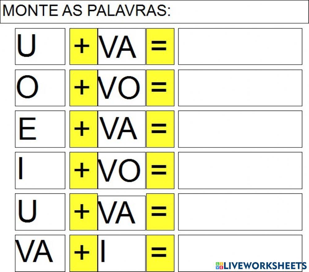Formando palavras com V