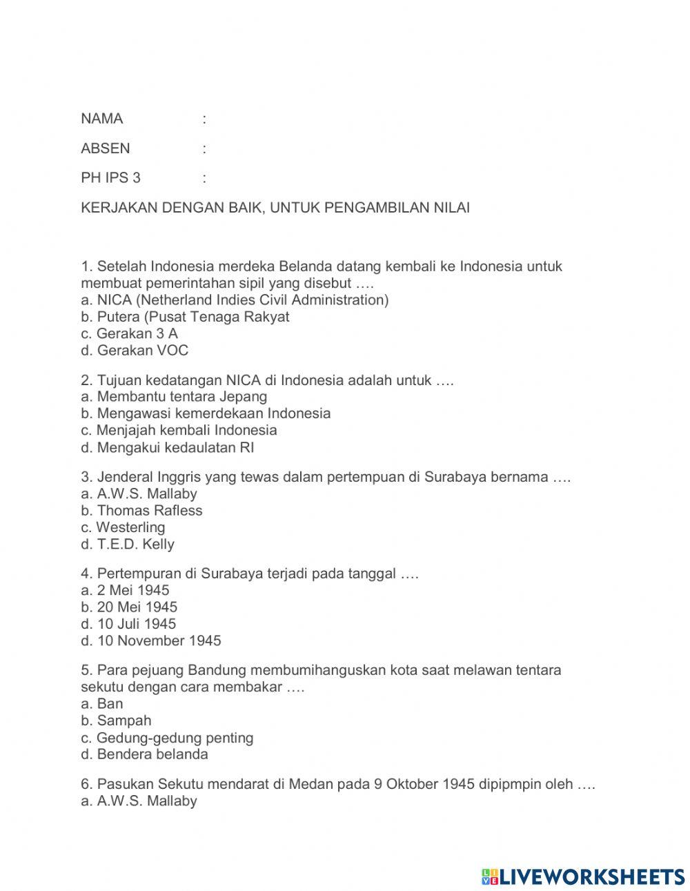 Ips pertempuran setelah kemerdekaan