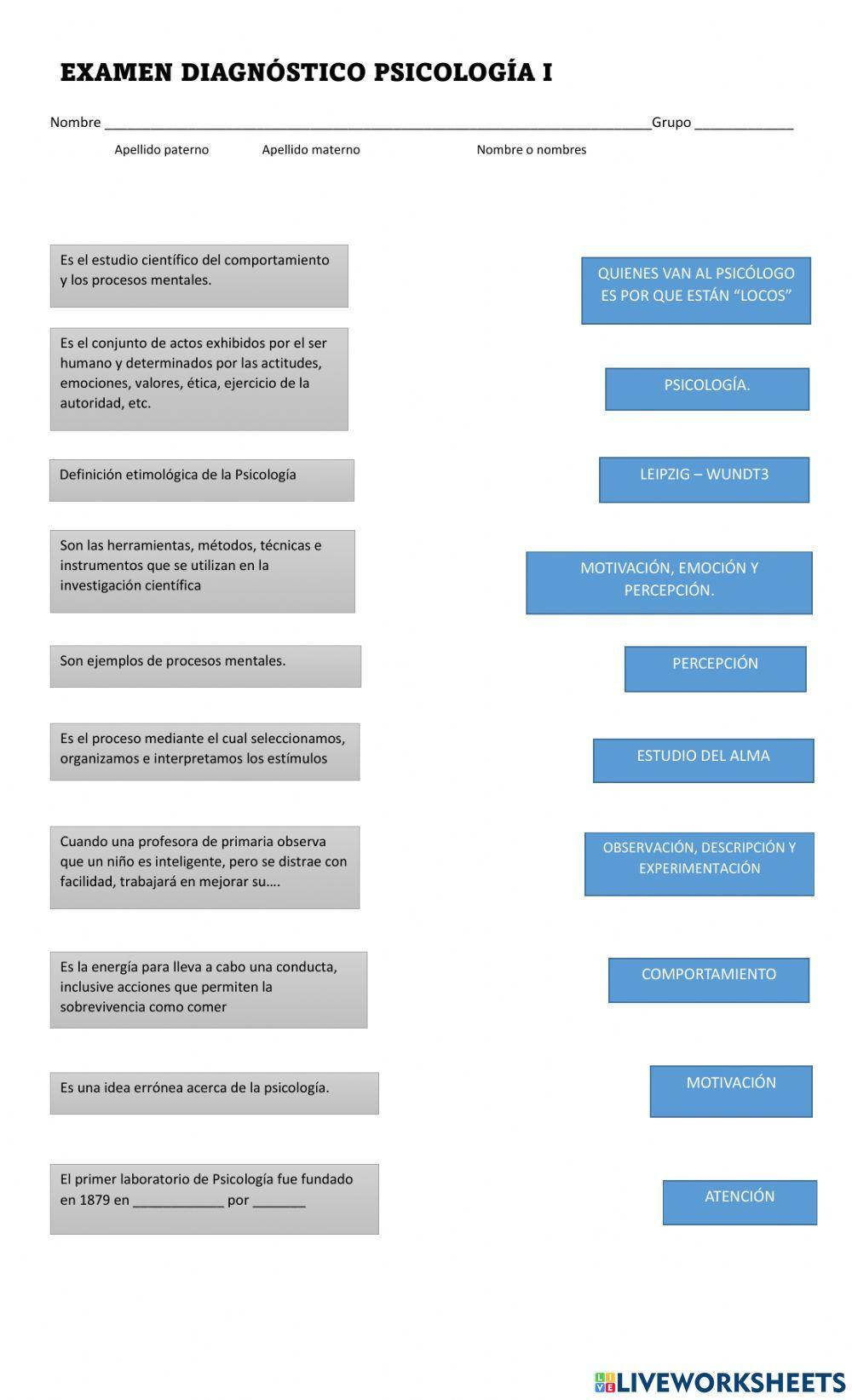 Examen diagnóstico Psicología