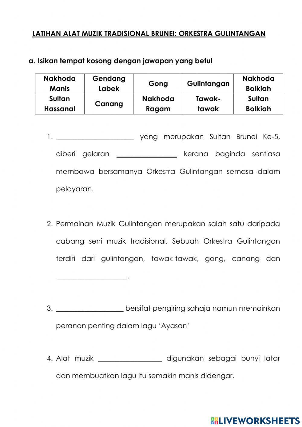 Alat muzik tradisi brunei: orkestra gulintangan Alat muzik tradisi brunei: orkestra gulintangan