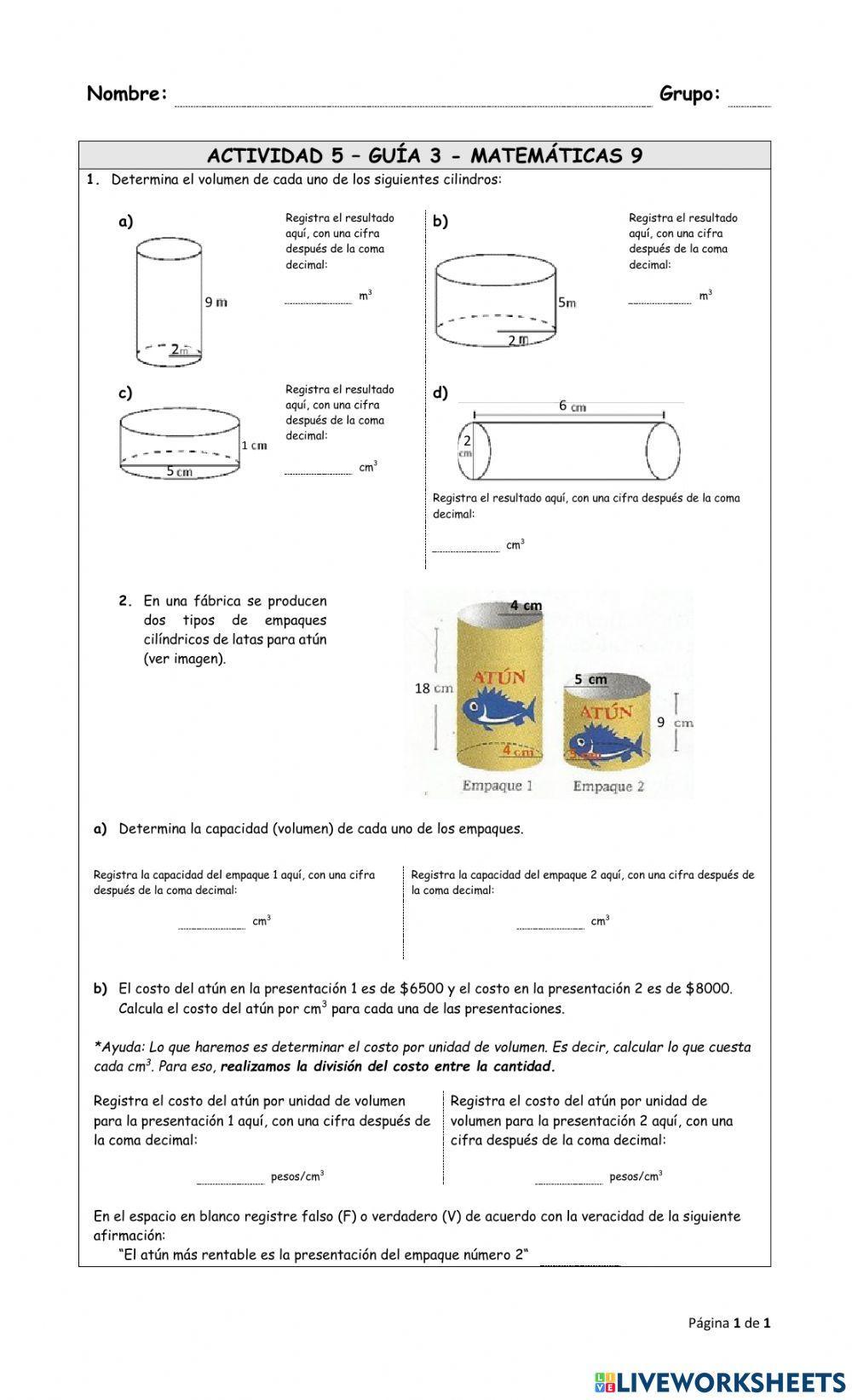 Volumen del cilindro