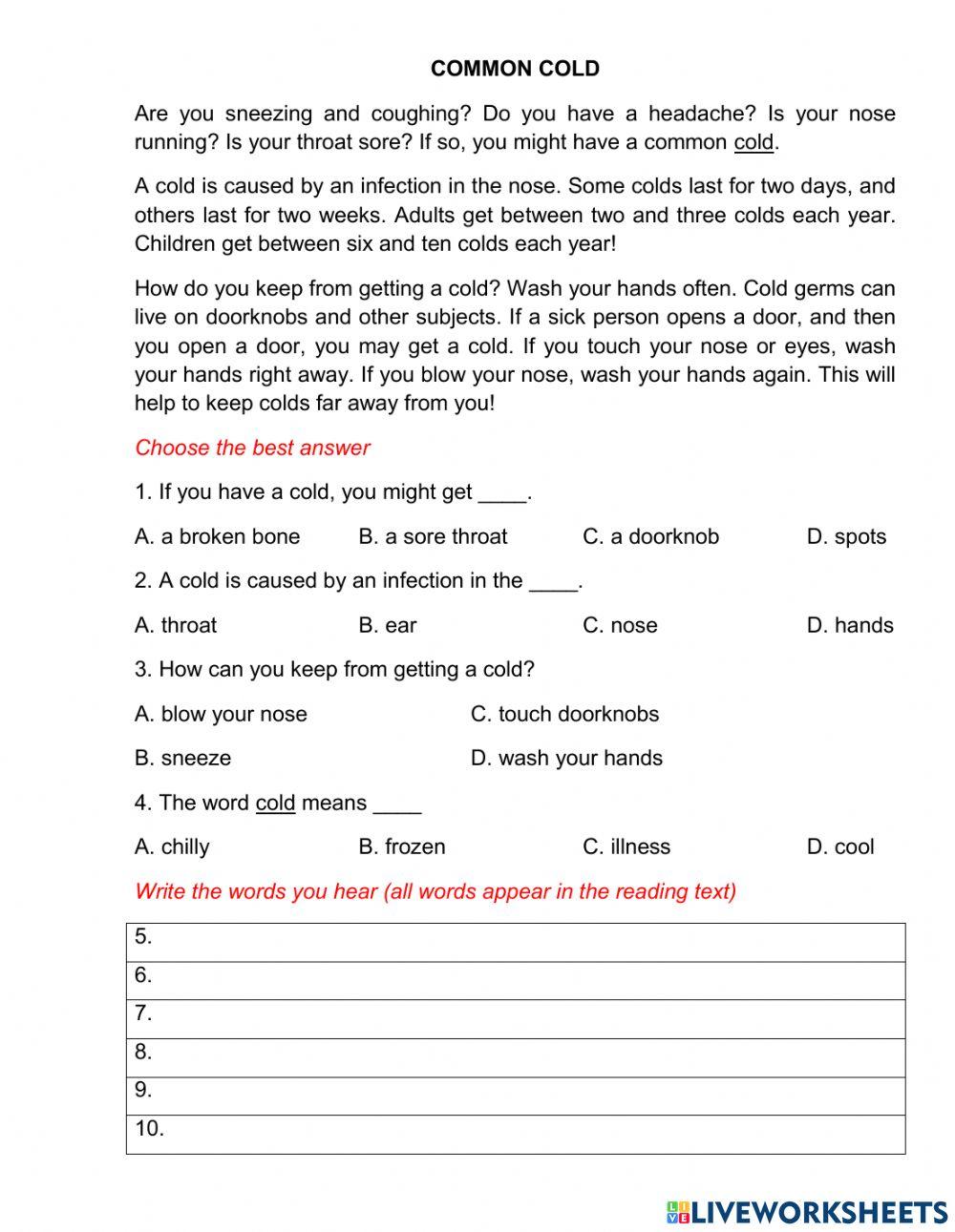 Common Cold Worksheet Live Worksheets common-cold-worksheet-live-worksheets