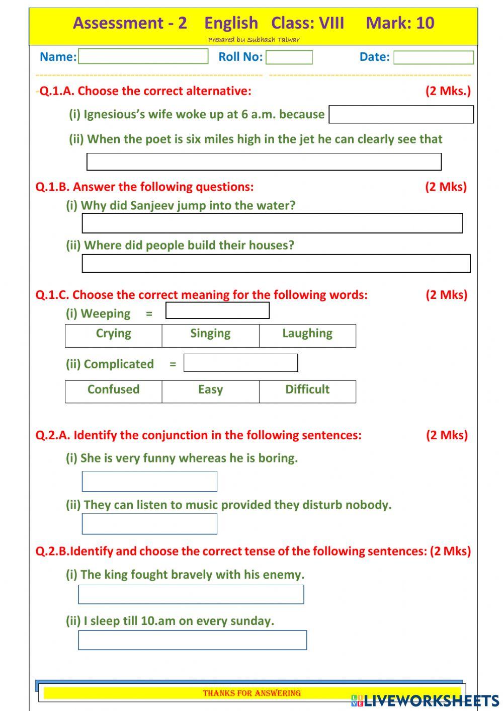 Assessment 2 Eng Class VIII 2