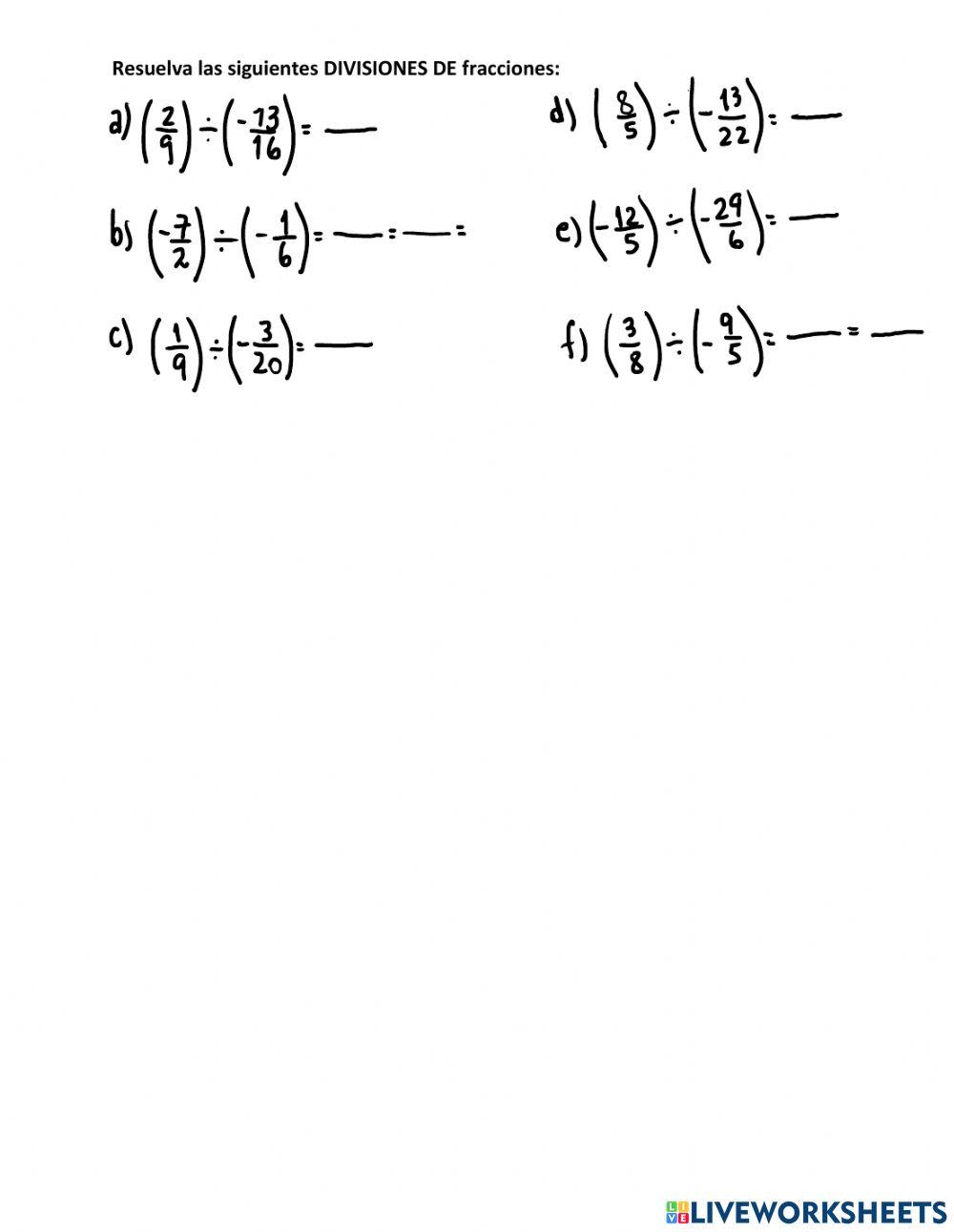Multiplicación y división de racionales fraccionariosq Multiplicación y división de racionales fraccionariosq