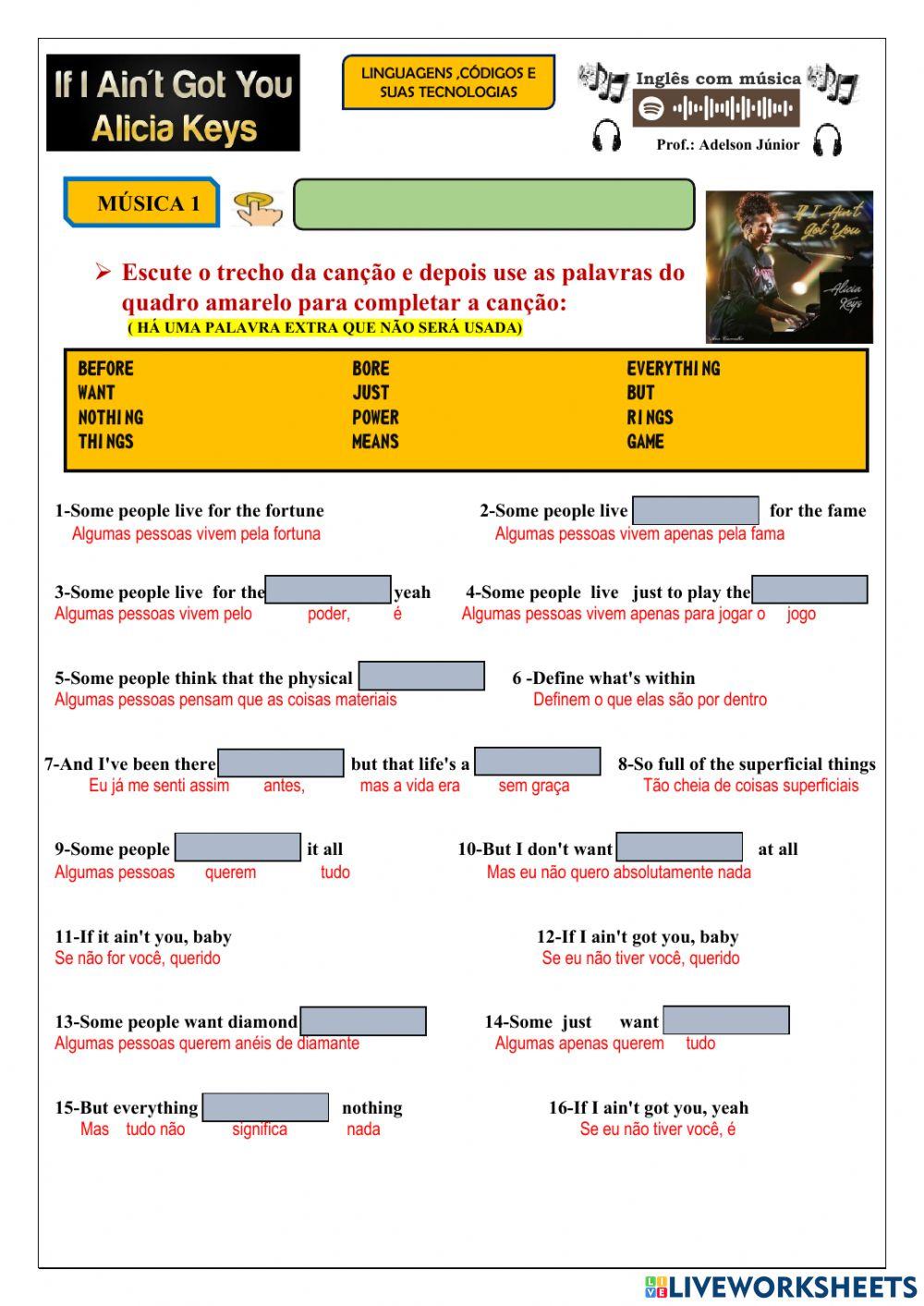 Atividade de leitura e interpretação com condicional Would