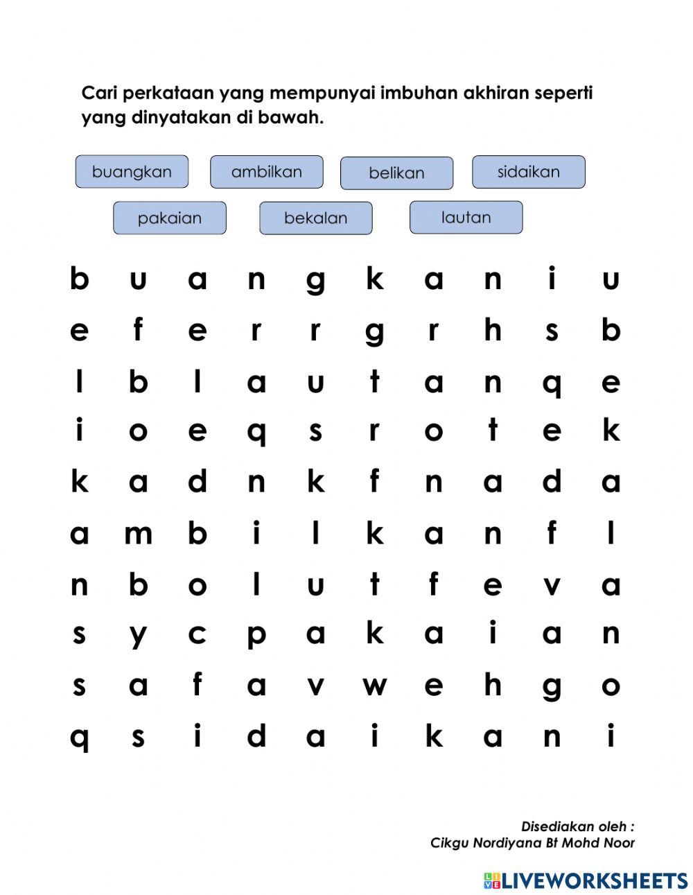 Kata berimbuhan akhiran interactive activity | Live Worksheets