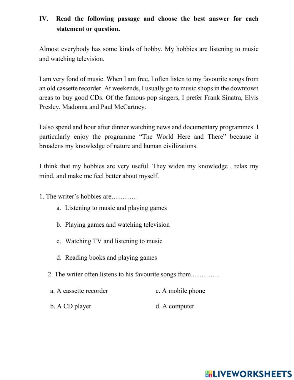 Unit 1 online exercise for 7 | Live Worksheets image.