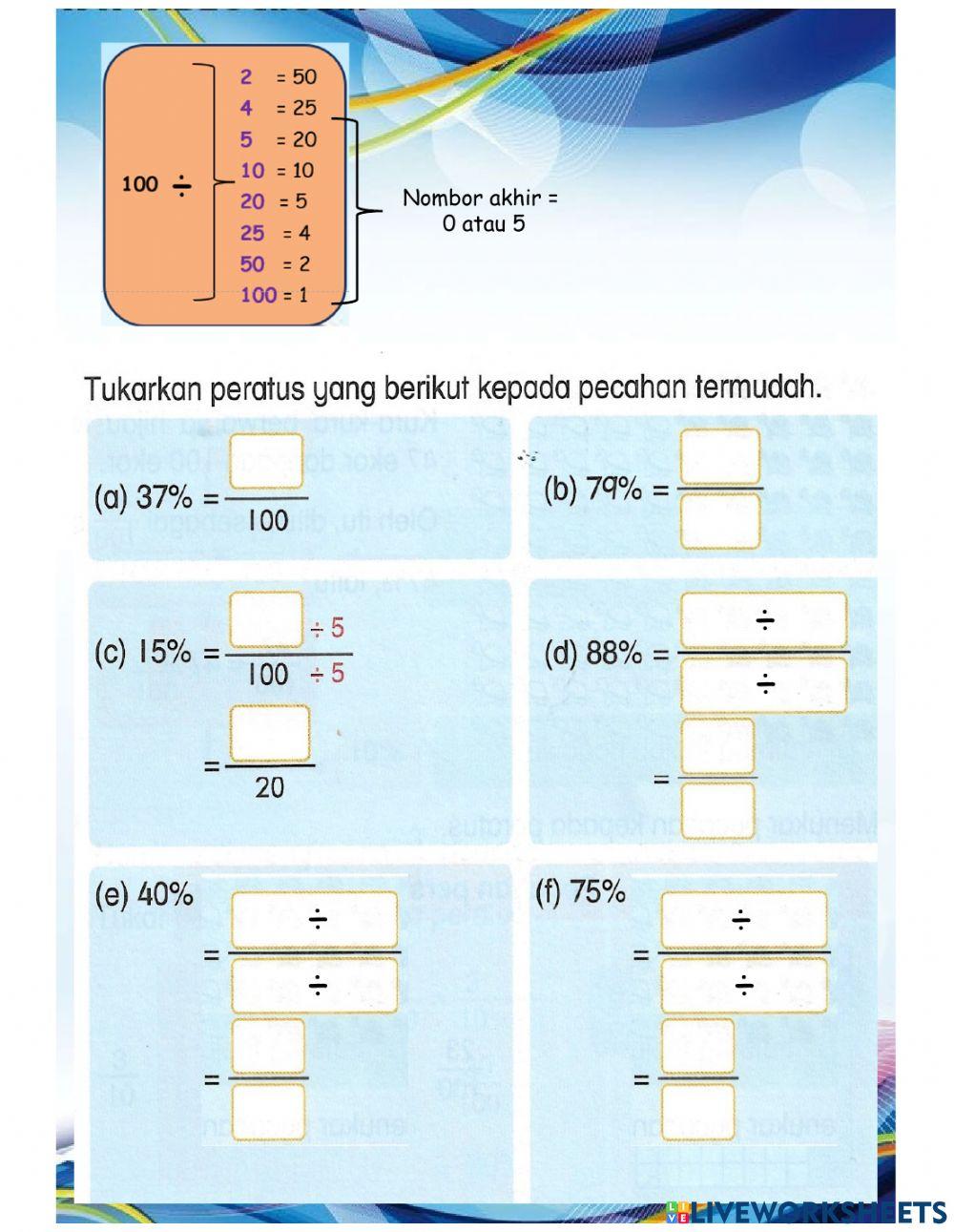 Tukarkan Peratus kepada Pecahan Mudah