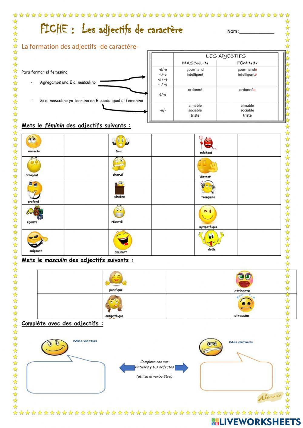 Les adjectifs de caractère