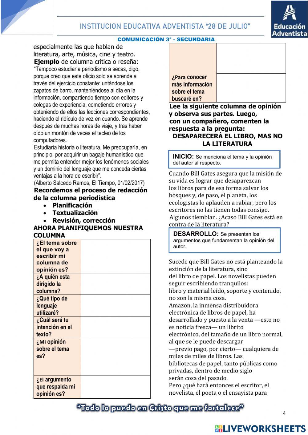 Planifico y Textualizo una columna periodística