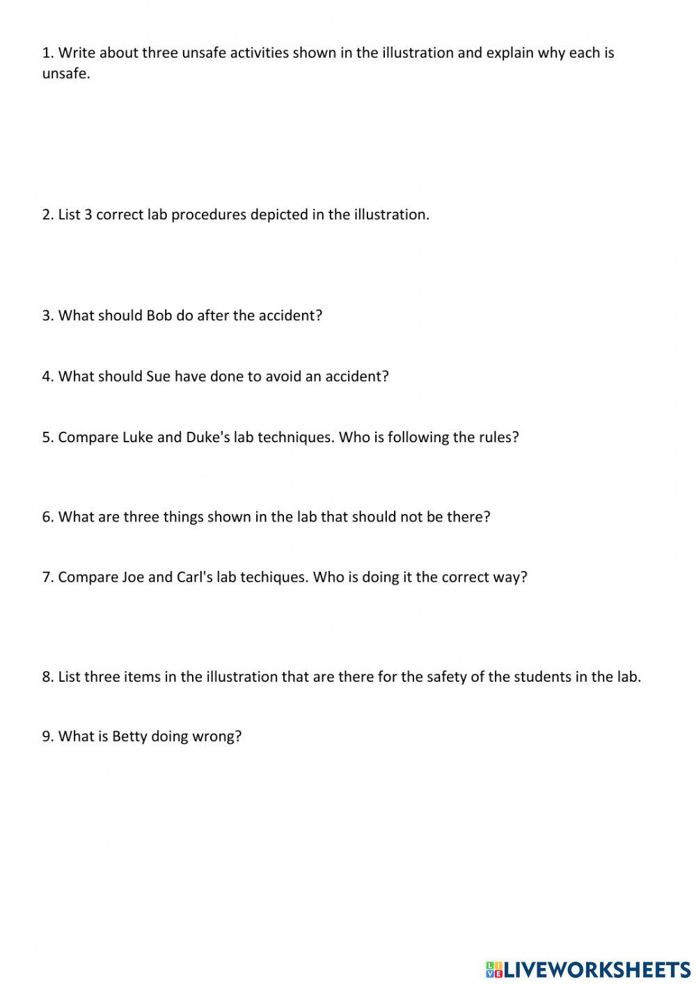 Lab Safety worksheet