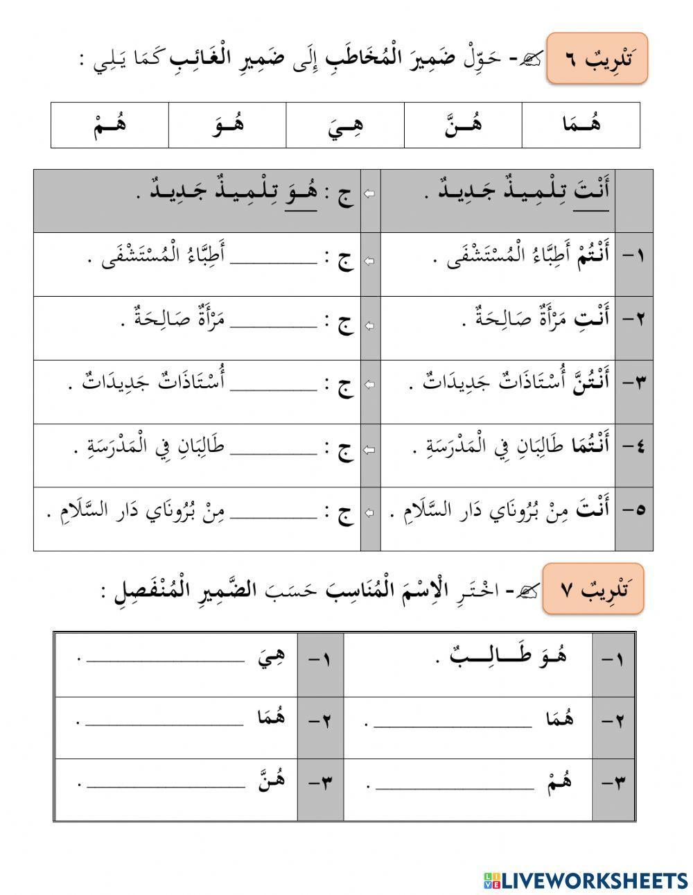 تصريف الفعل الماضي مع الضمائر المنفصلة