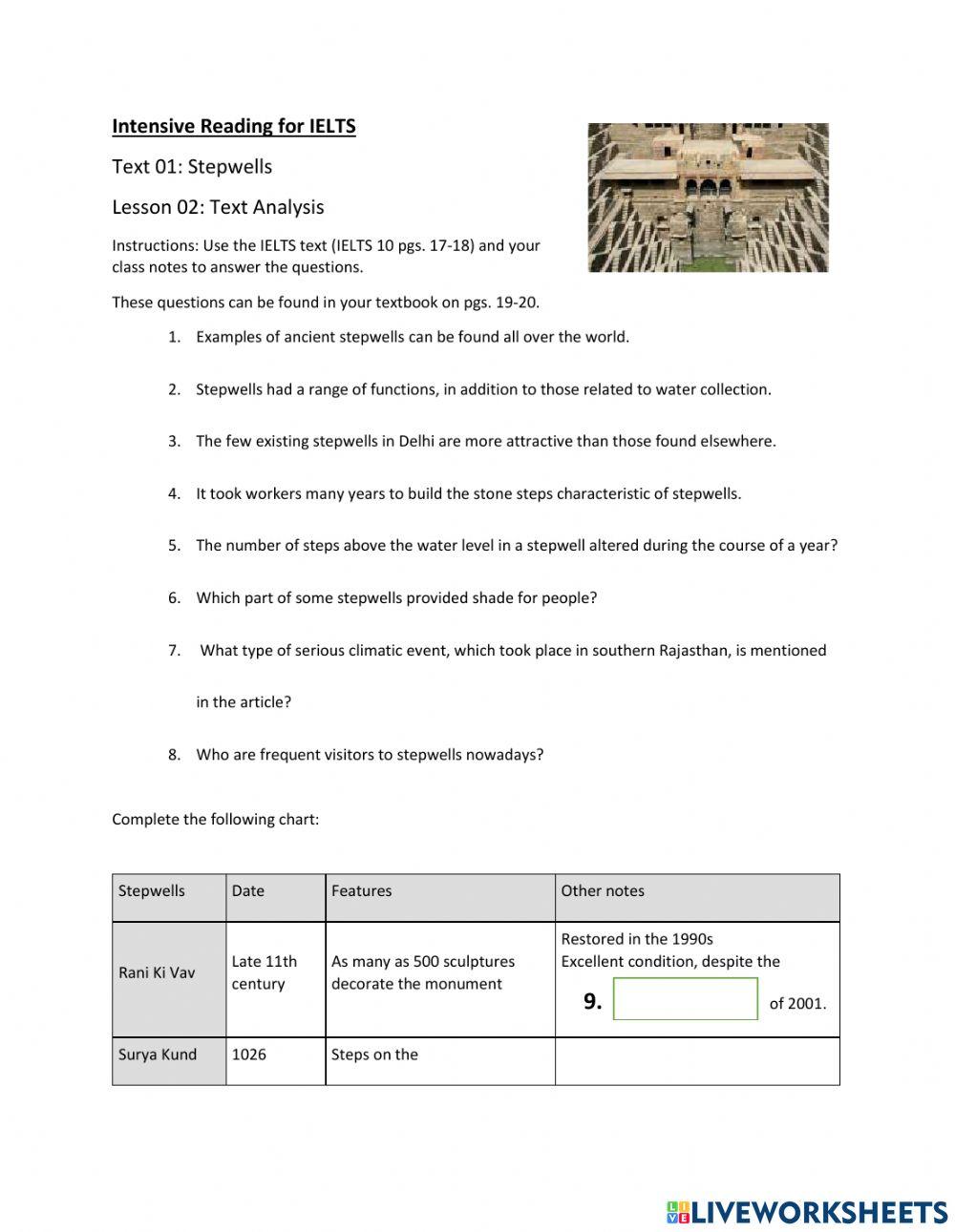 IELTS 10 Homework Lesson 02 Stepwells
