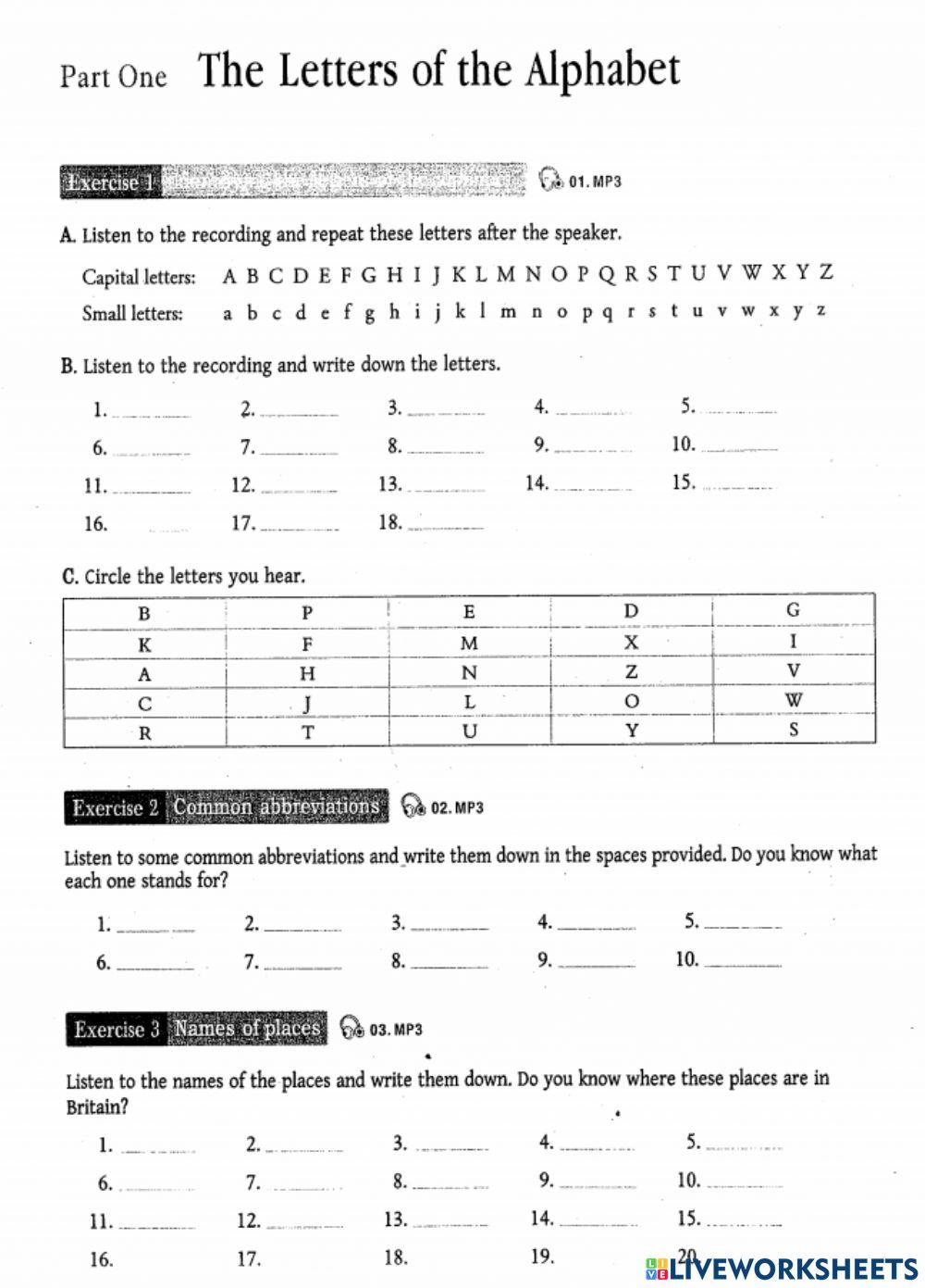 Listening - alphabets