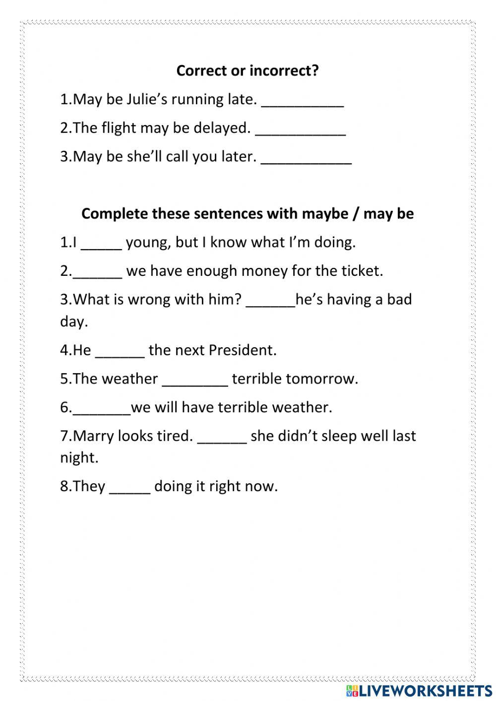 May be or maybe punnita live worksheets