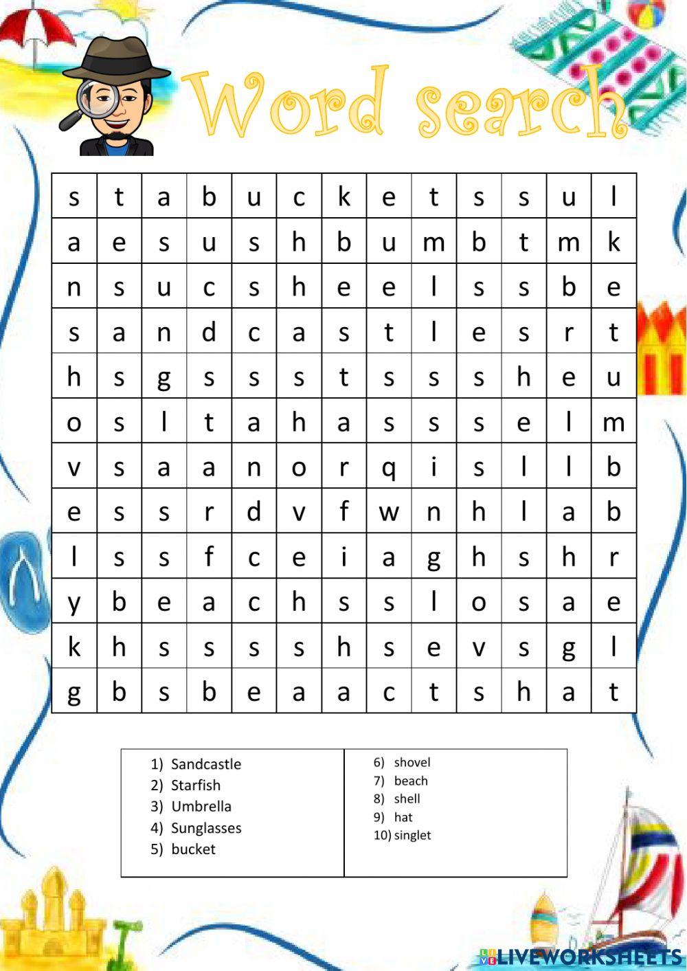 Wordsearch - On the beach