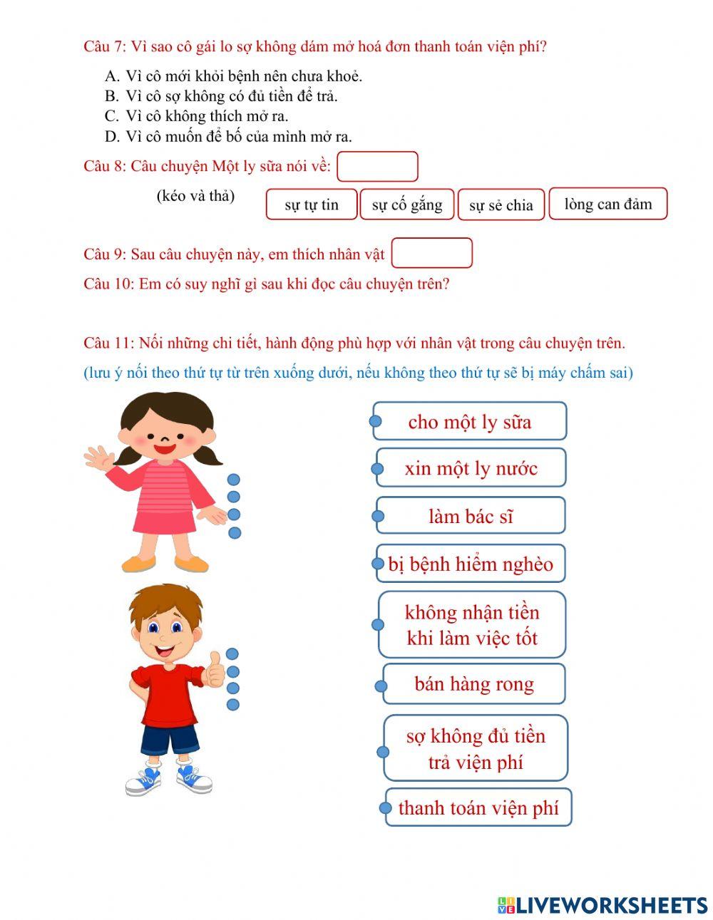 Bài đọc: Một ly sữa