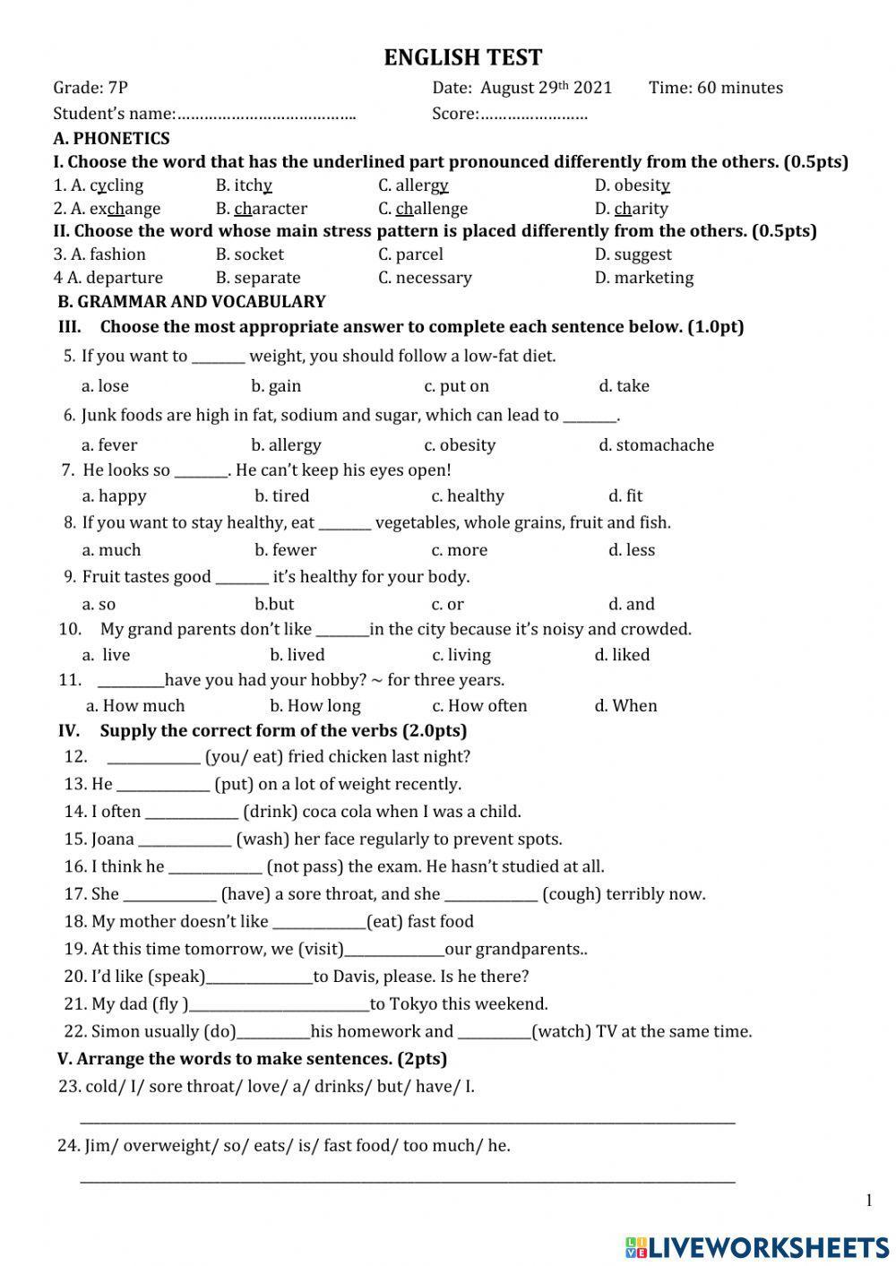 Grade 7 - English review