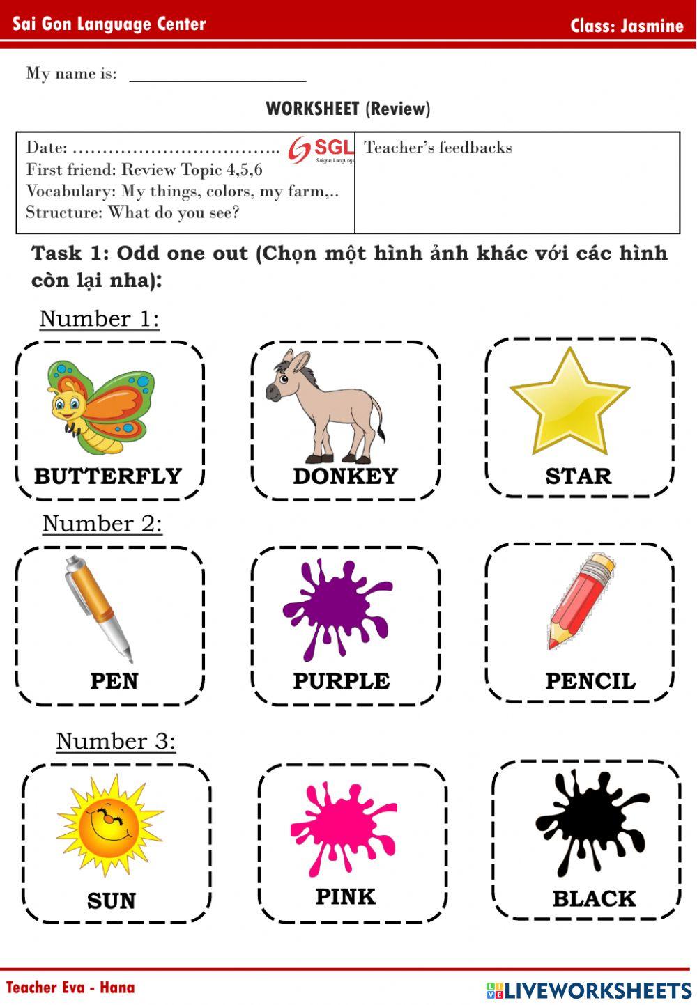 Jasmine Review Topic 4,5,6 odd one out