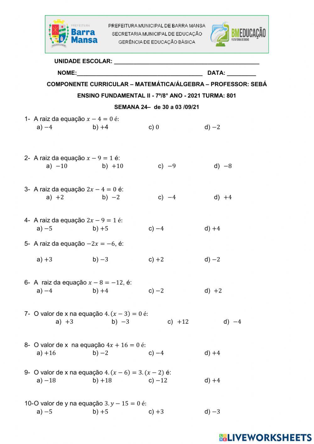 Trabalho de matemática