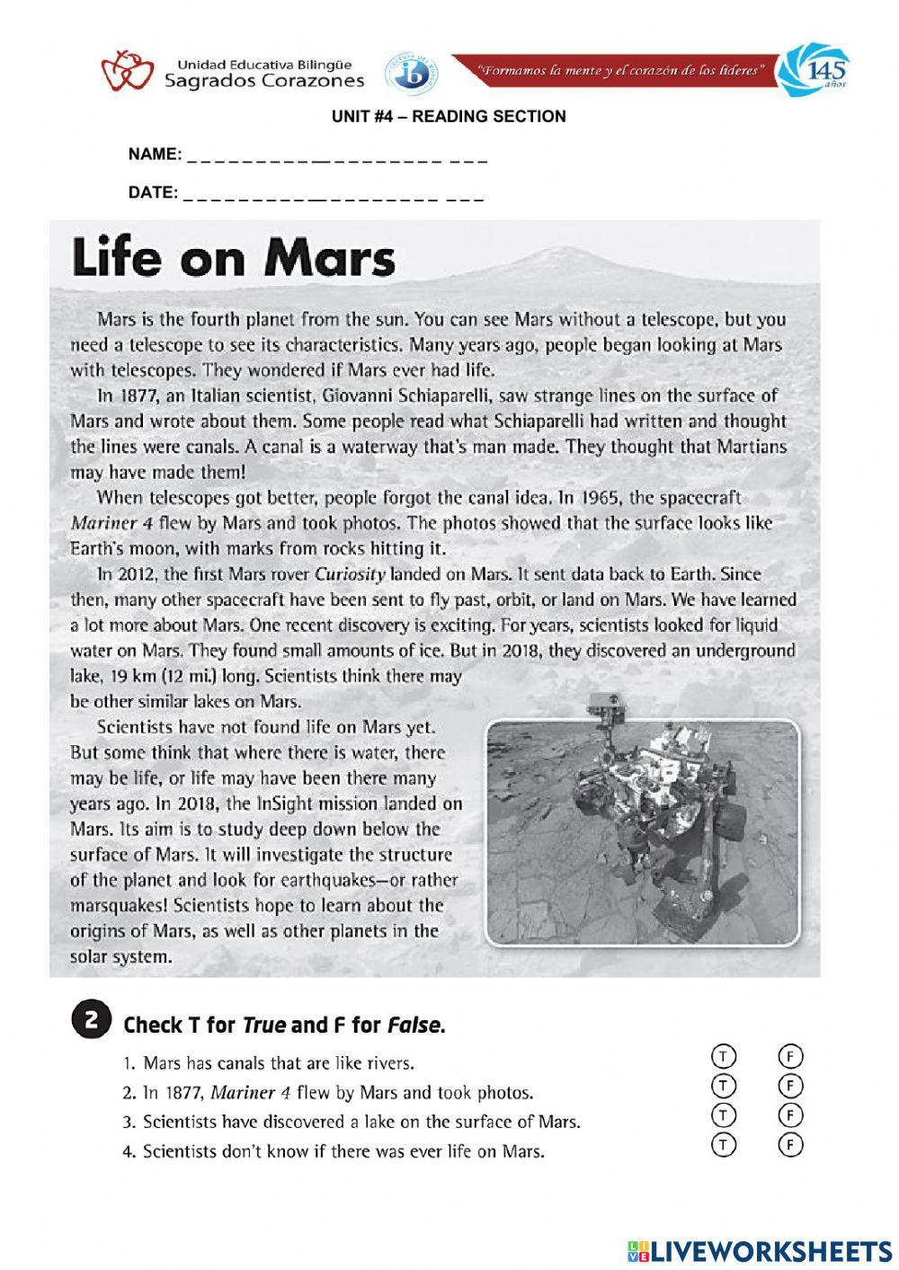 Life on Mars Reading Section