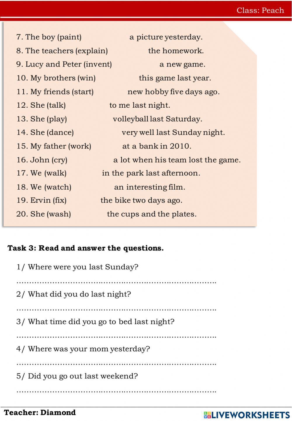 Past simple -Peach 30.8