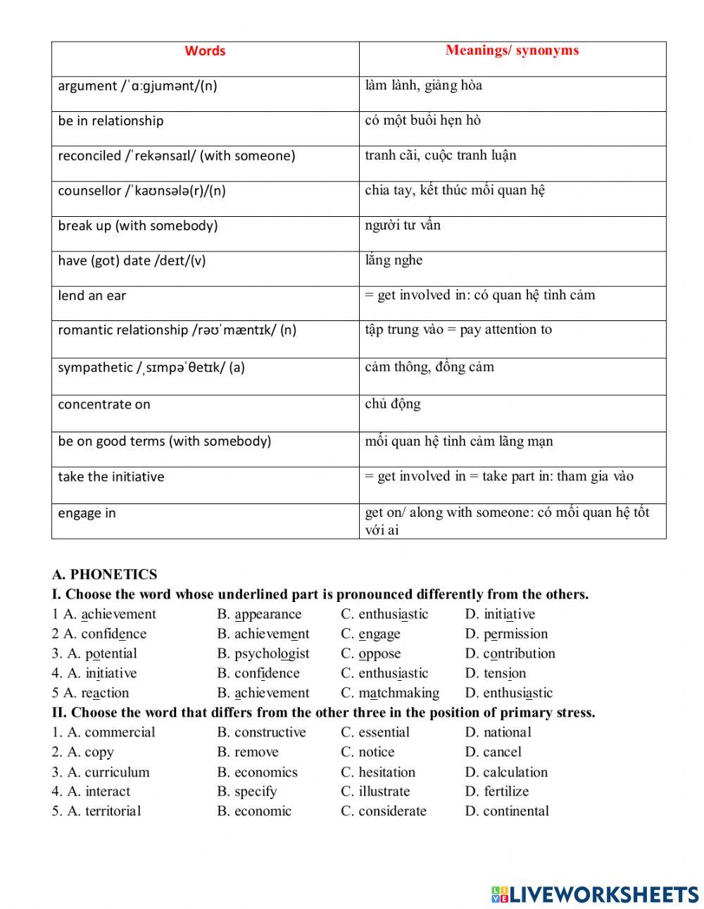 Unit 2- Relationships- Supplementary 2