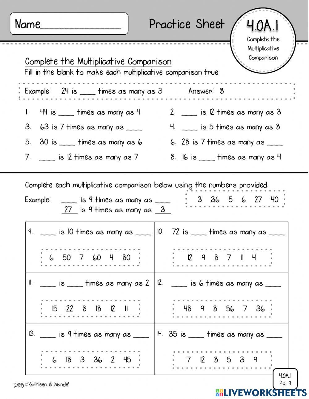 Multiplicative Comparison worksheet | Live Worksheets multiplicative-comparison-worksheet-live-worksheets