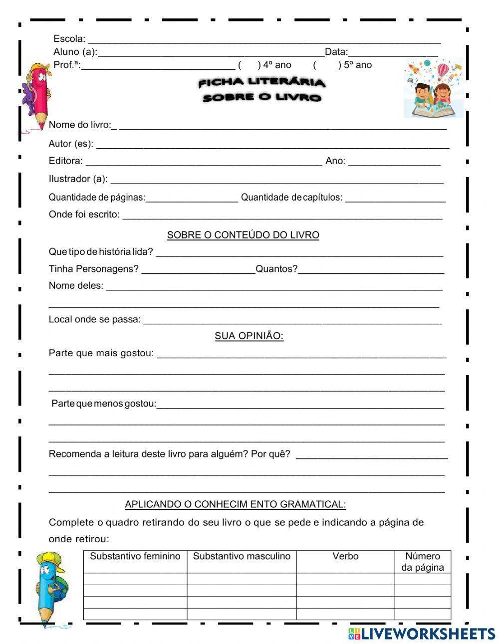 Ficha literária com gramatica