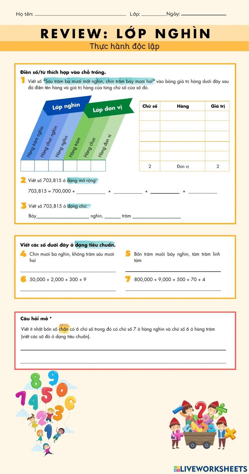 Grade 4 - Lớp nghìn
