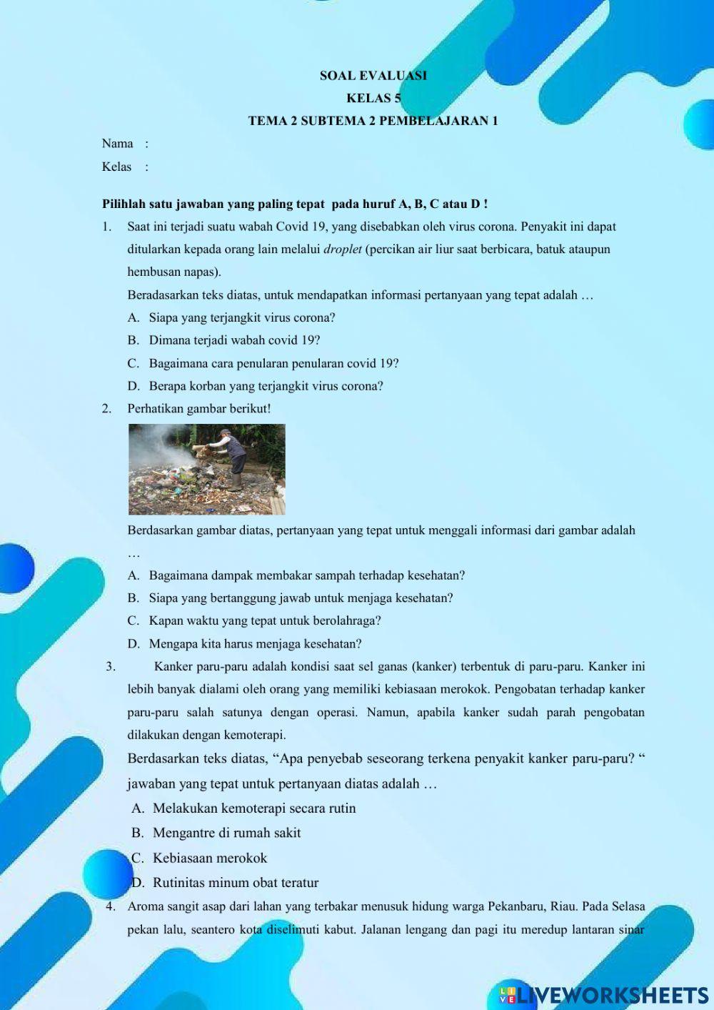 Evaluasi Kelas 5 Tema 2 Subtema 2 Pb. 1