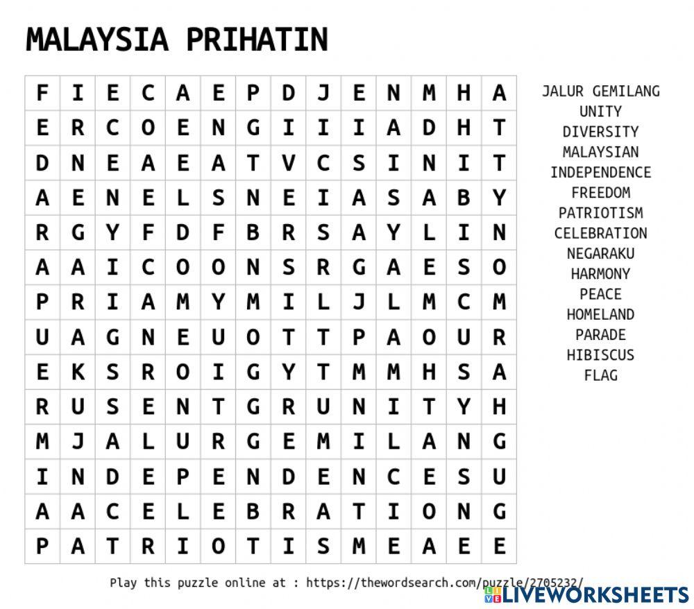 Malaysia Prihatin - Word Search Puzzle