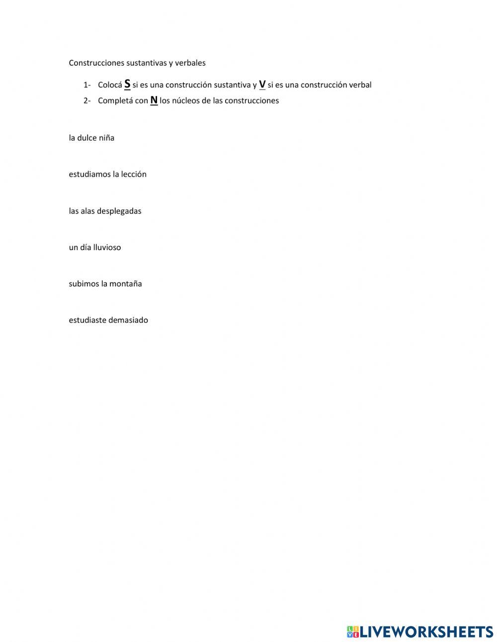 Construcción sustantiva y verbal