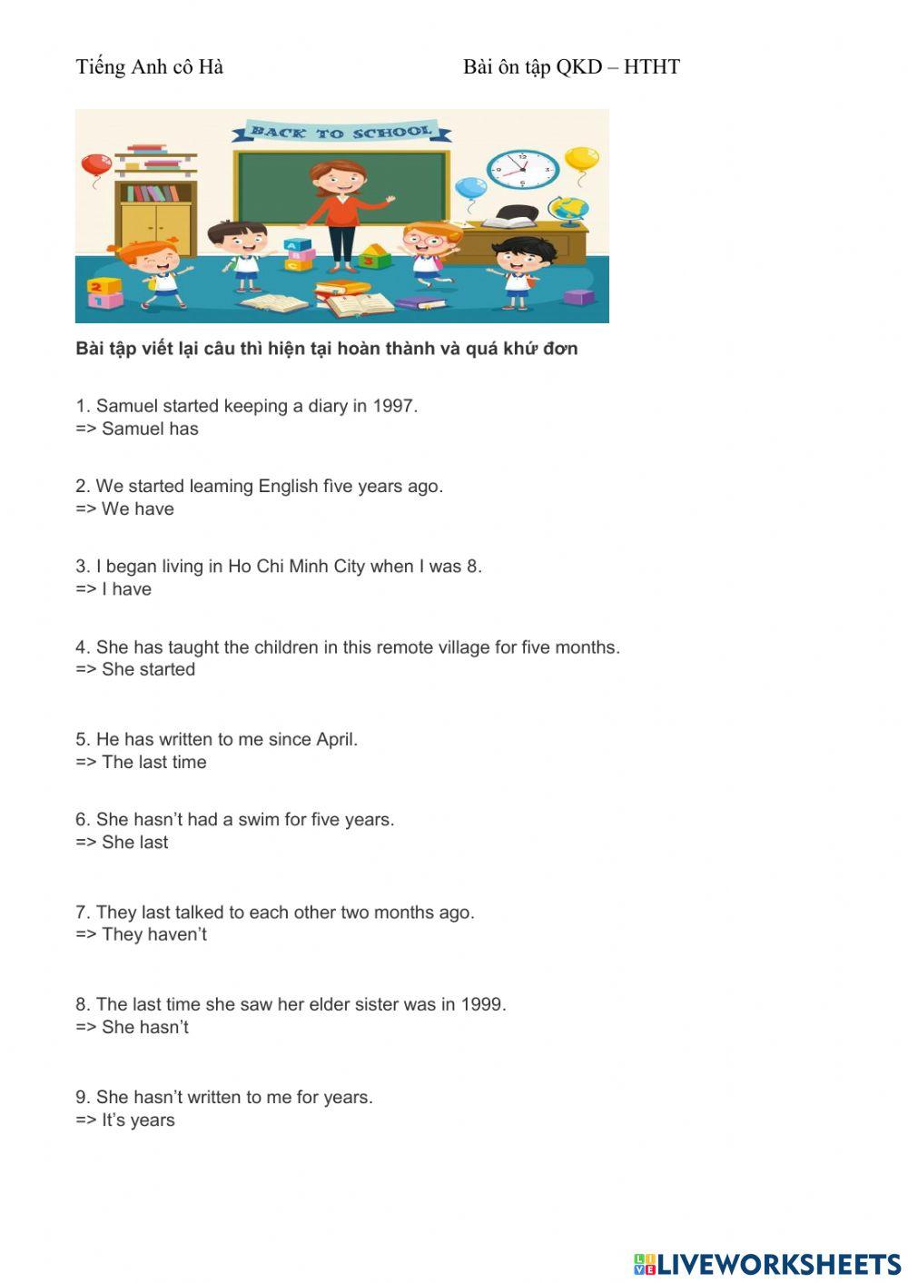 Viết lại câu qkd-htht