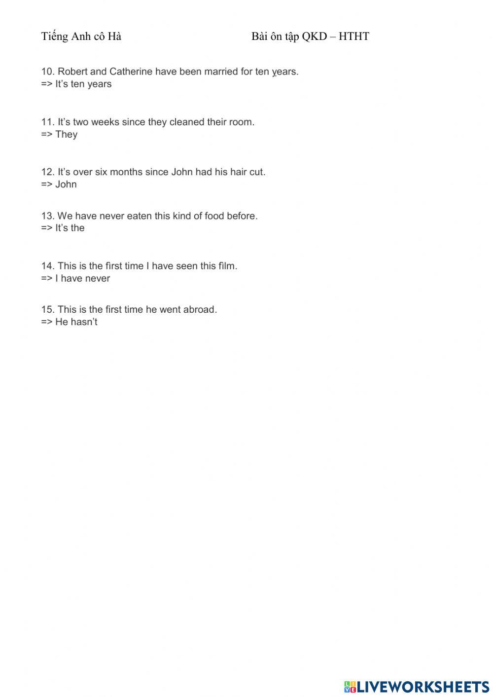 Viết lại câu qkd-htht