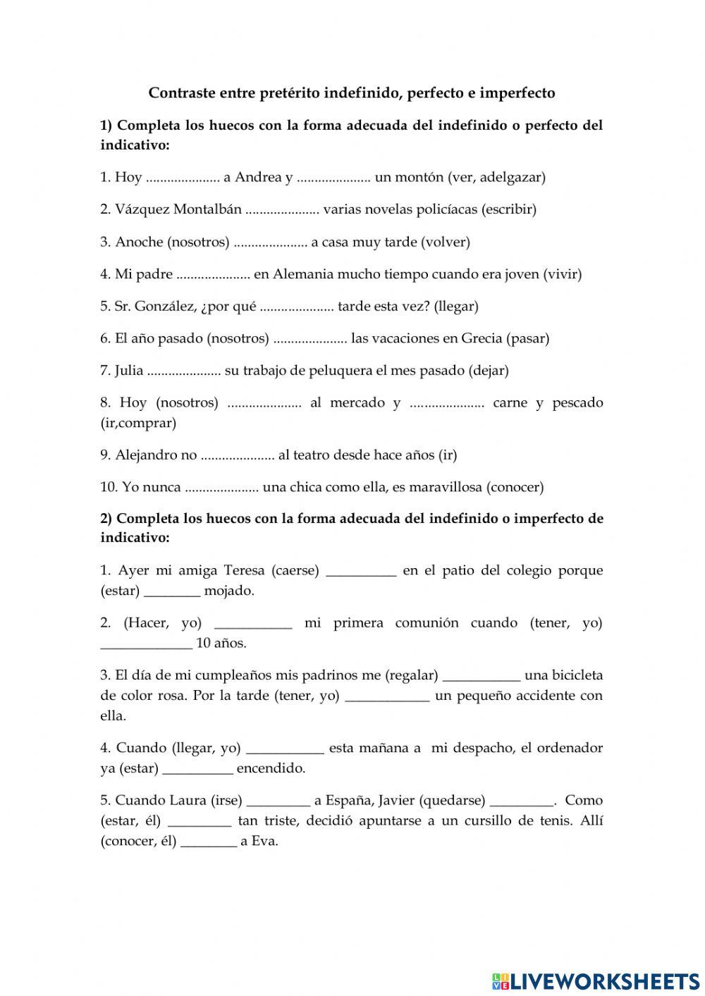 Pretérito perfecto e imperfecto interactive worksheet Live Worksheets