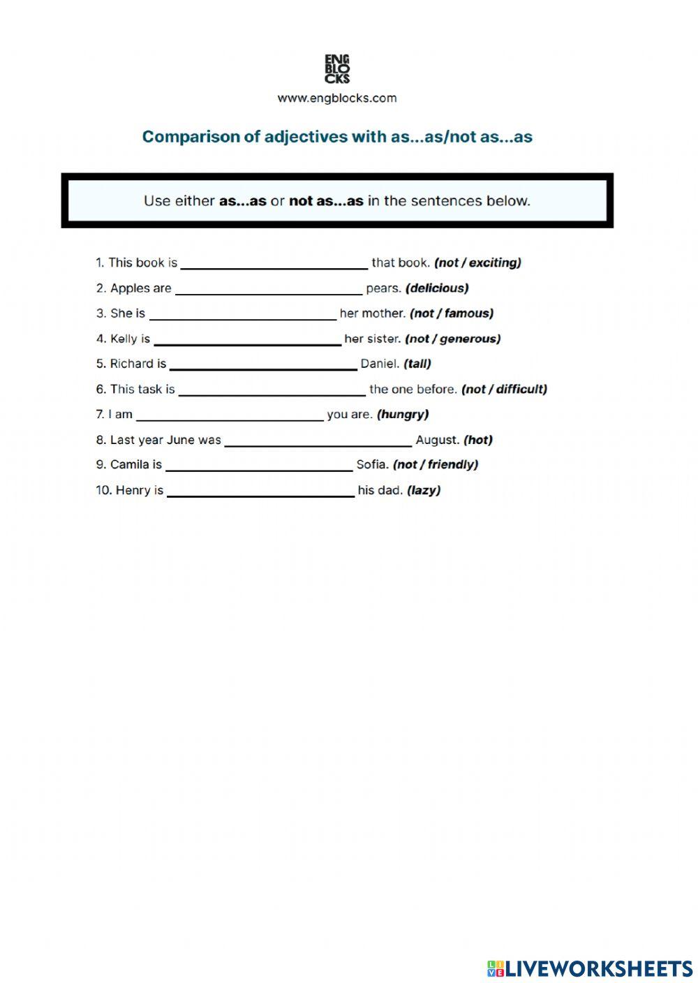 year 4: comparative adjectives (not-as+adjectives+as)