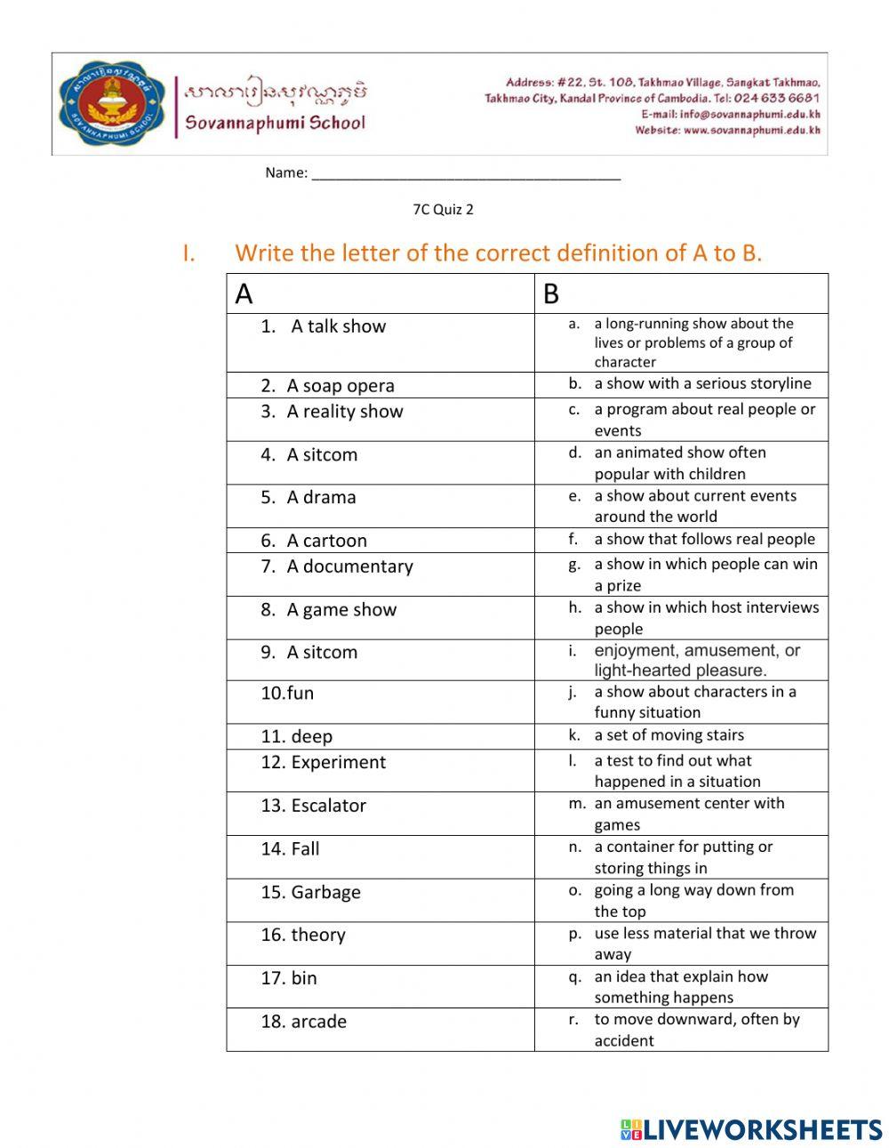 Skillfull Foundation 7C quiz 2 worksheet | Live Worksheets