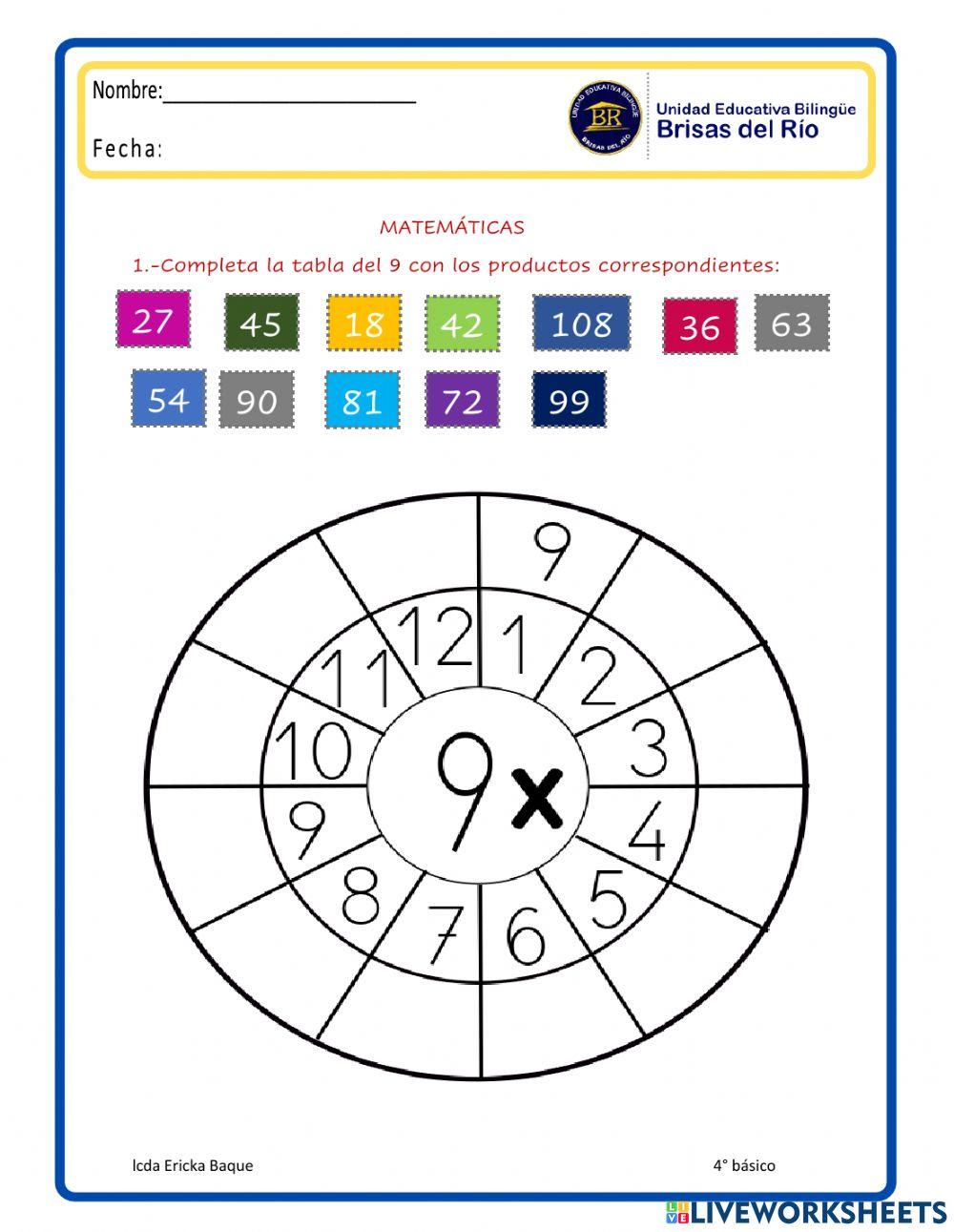 Tablas de multiplicar 9