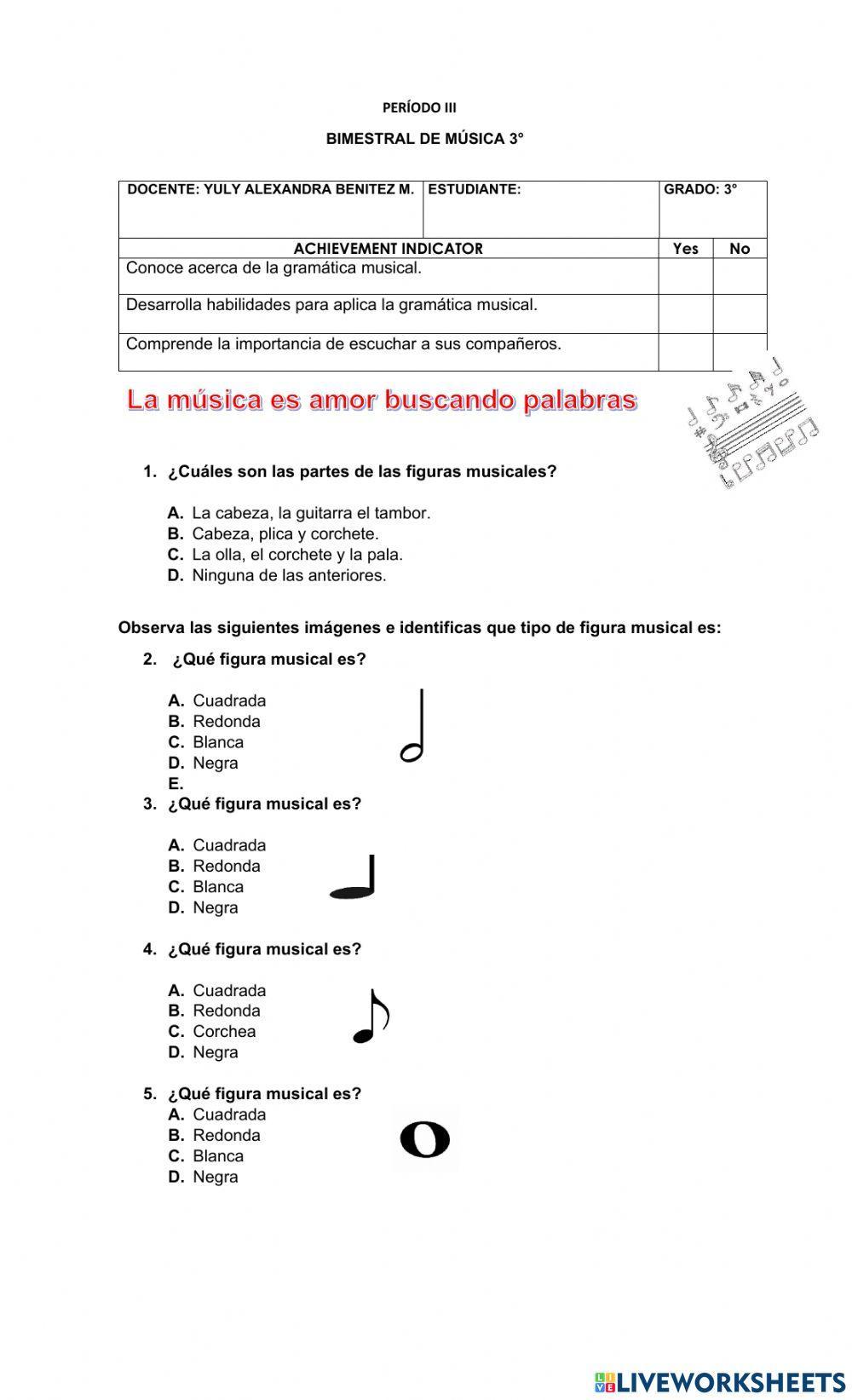 BIMESTRAL III PERIODO 3° musica