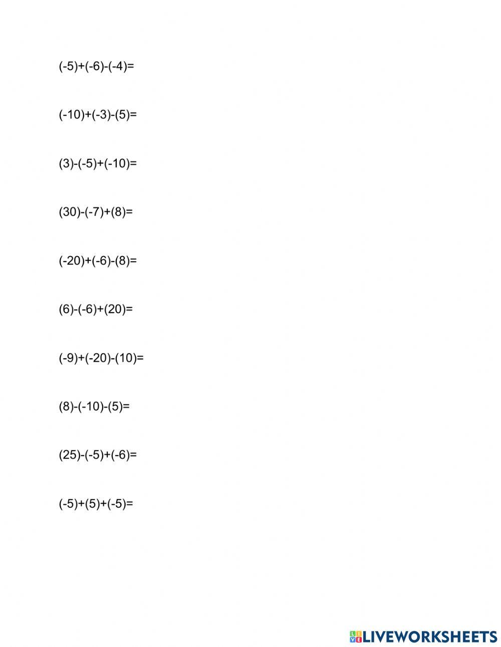 Multiple Step Integer Equations worksheet | Live Worksheets