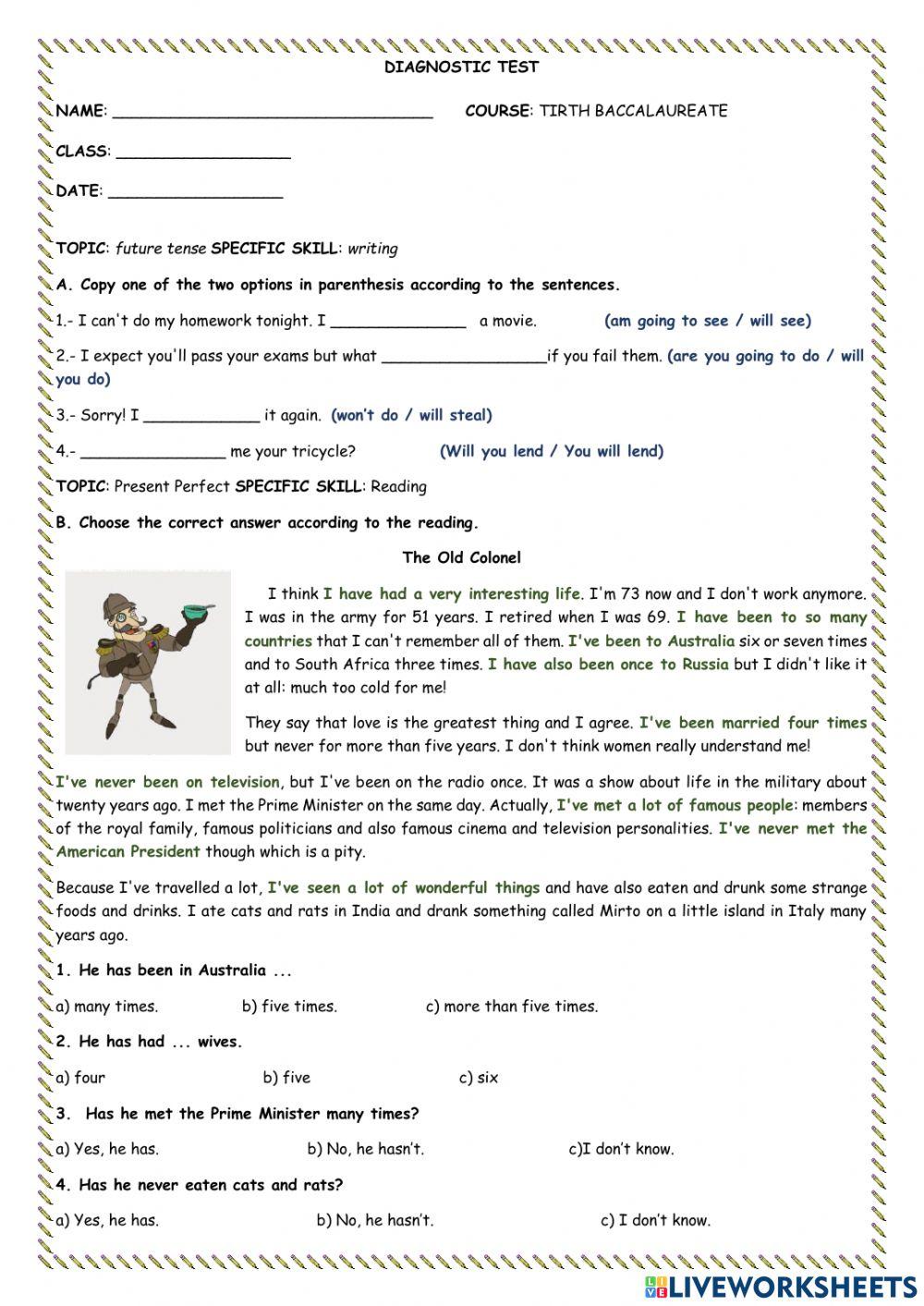 Diagnostic test Tirth