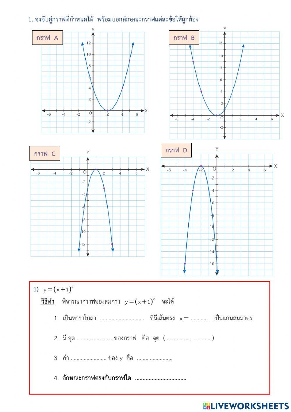 แบบฝึกหัด 5.2 ง(1) สมการของพาราโบลา y-a(x-h)-2